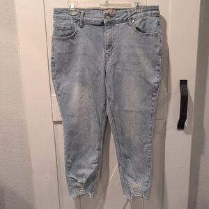 Bamboo Light Wash Blue Distressed Ankle Denim Jeans Women’s 16